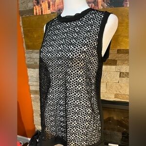 Banana Republic Sheer Black Sleeveless Blouse See Through Embroidery